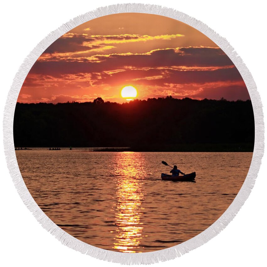 Lake Round Beach Towel featuring the photograph Sunset on Nimisila Lake by Mary Walchuck