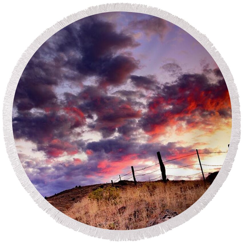Sunset Round Beach Towel featuring the photograph Sunset on the Ranch by Ryan Workman Photography