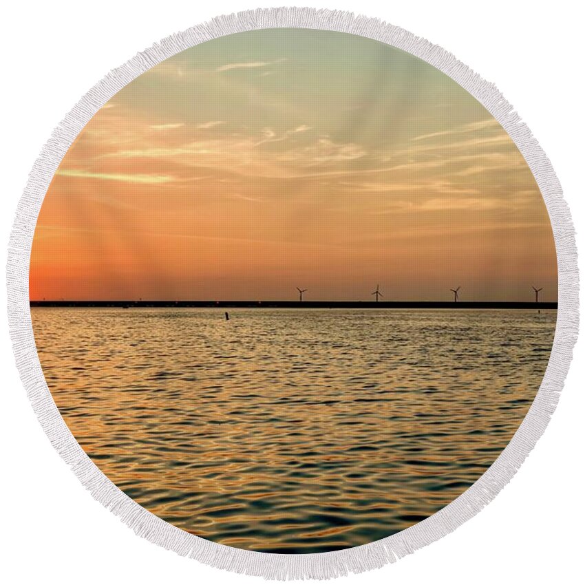 Sunset Round Beach Towel featuring the photograph Sunset On The Water by Marjolein Van Middelkoop