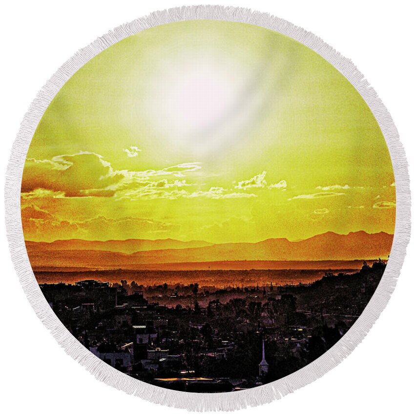 Druified Round Beach Towel featuring the photograph Sunset over San Miguel de Allende 3 by Rebecca Dru
