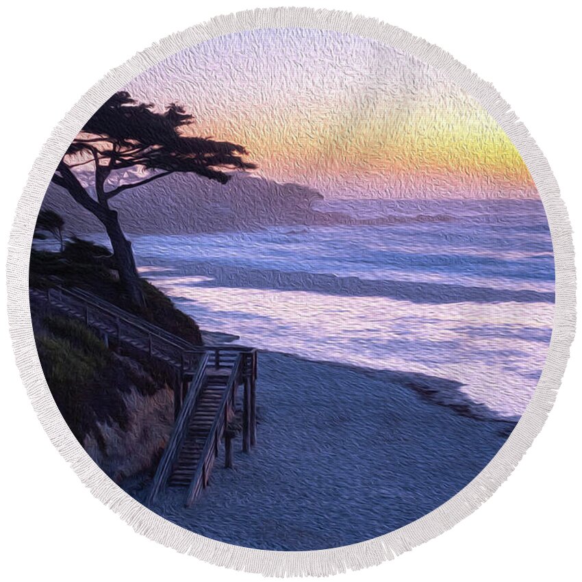 Ngc Round Beach Towel featuring the photograph Sunset Painting at Carmel Beach by Robert Carter