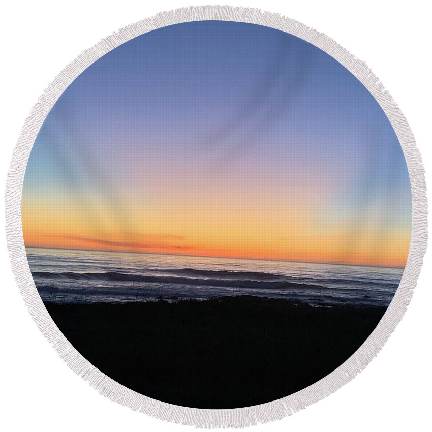 Ocean Round Beach Towel featuring the photograph Sunset Rays Moonstone Beach by Sandy Rakowitz