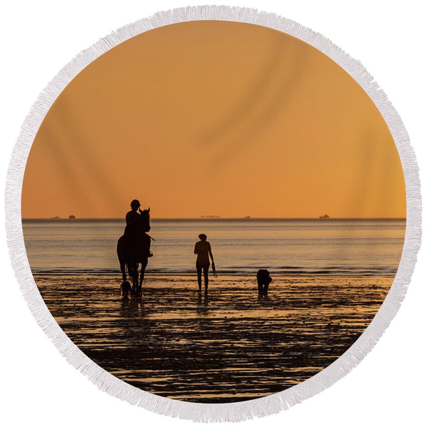 Hoylake Round Beach Towel featuring the photograph Sunset Rider by Spikey Mouse Photography
