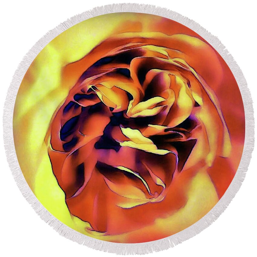 Digital Art Round Beach Towel featuring the digital art Sunset Rose by Tracey Lee Cassin