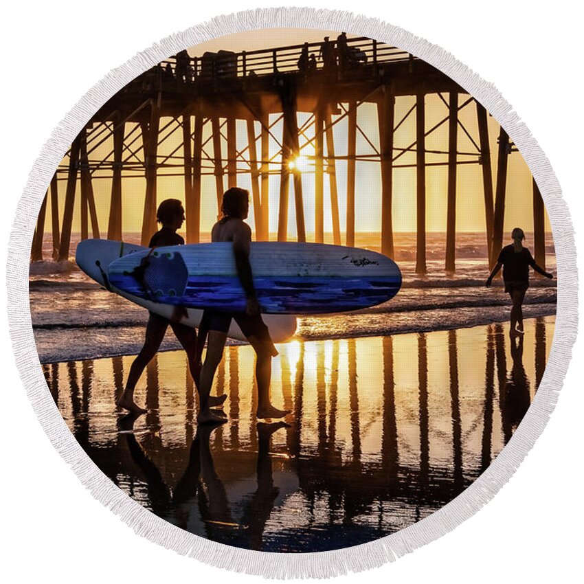 Beach Round Beach Towel featuring the photograph Sunset Silhouette at Oceanside Pier by David Levin