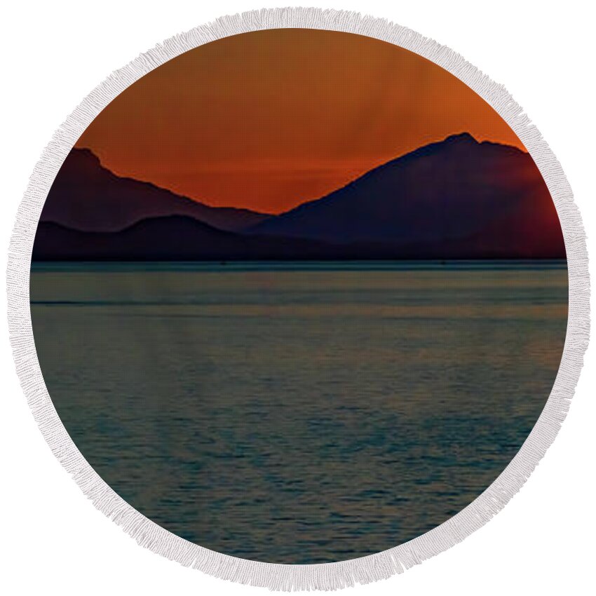 Alaska Round Beach Towel featuring the photograph Sunset Spectacular, Alaska by Marcy Wielfaert