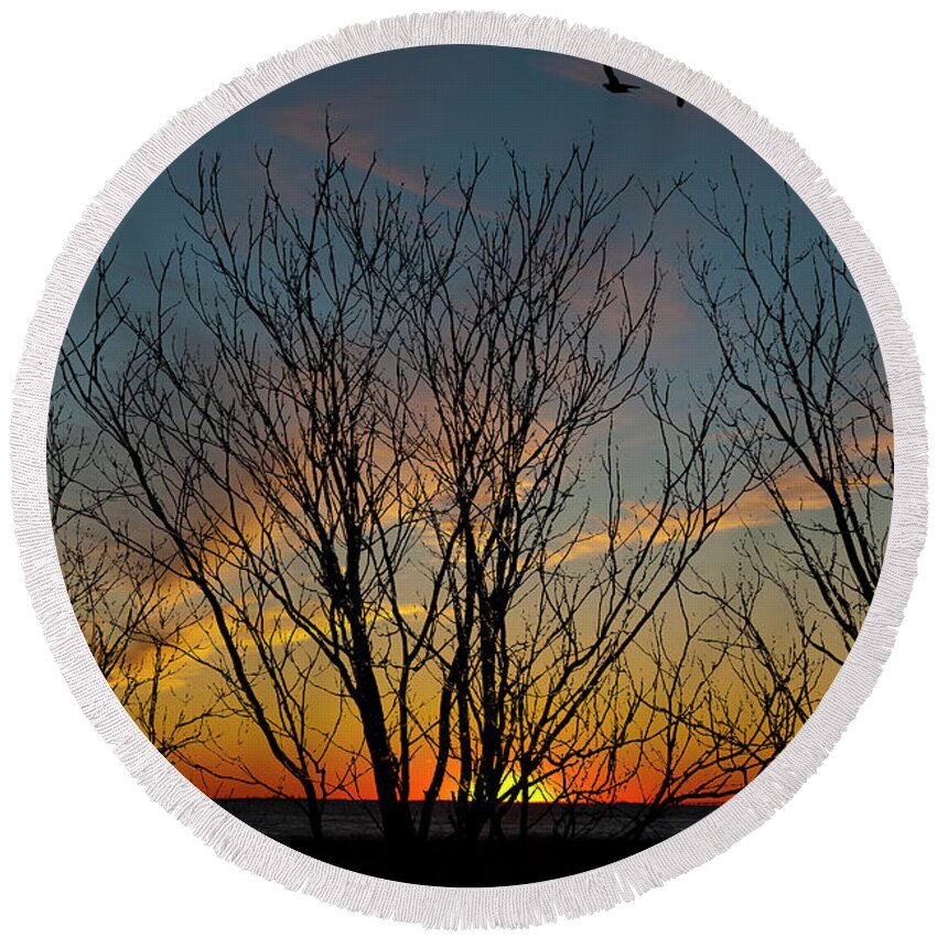 Sunset Round Beach Towel featuring the photograph Sunset Through The Trees by Cathy Kovarik