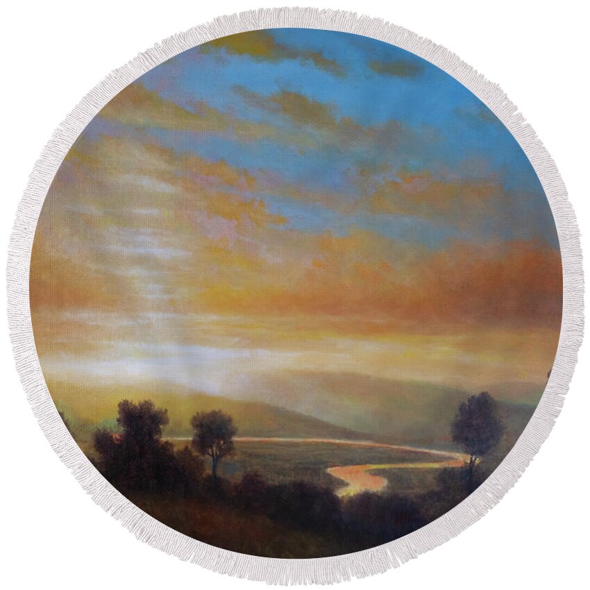 Landscape Round Beach Towel featuring the painting Sunset Vista by Douglas Castleman