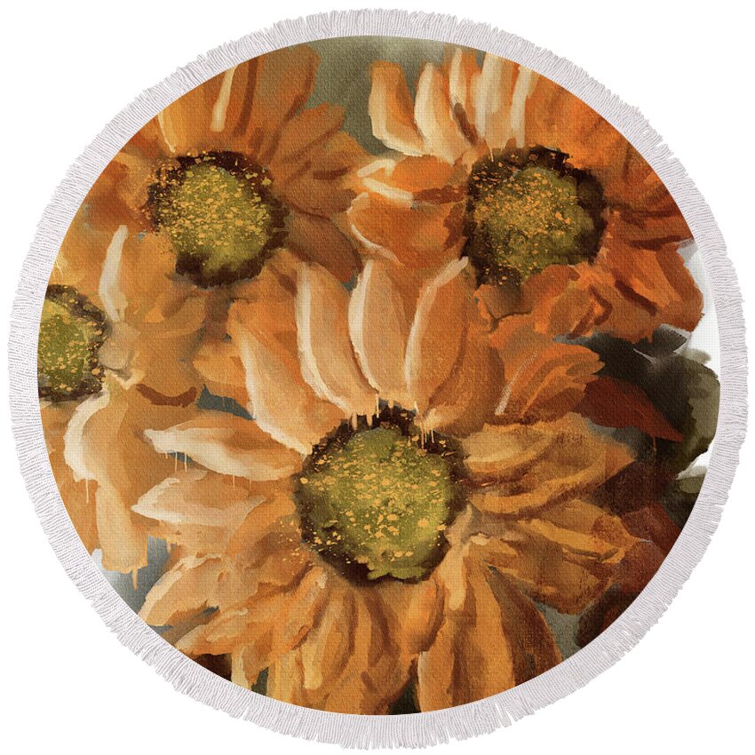 Sunflower Round Beach Towel featuring the digital art Sunshine In A Vase by Lois Bryan