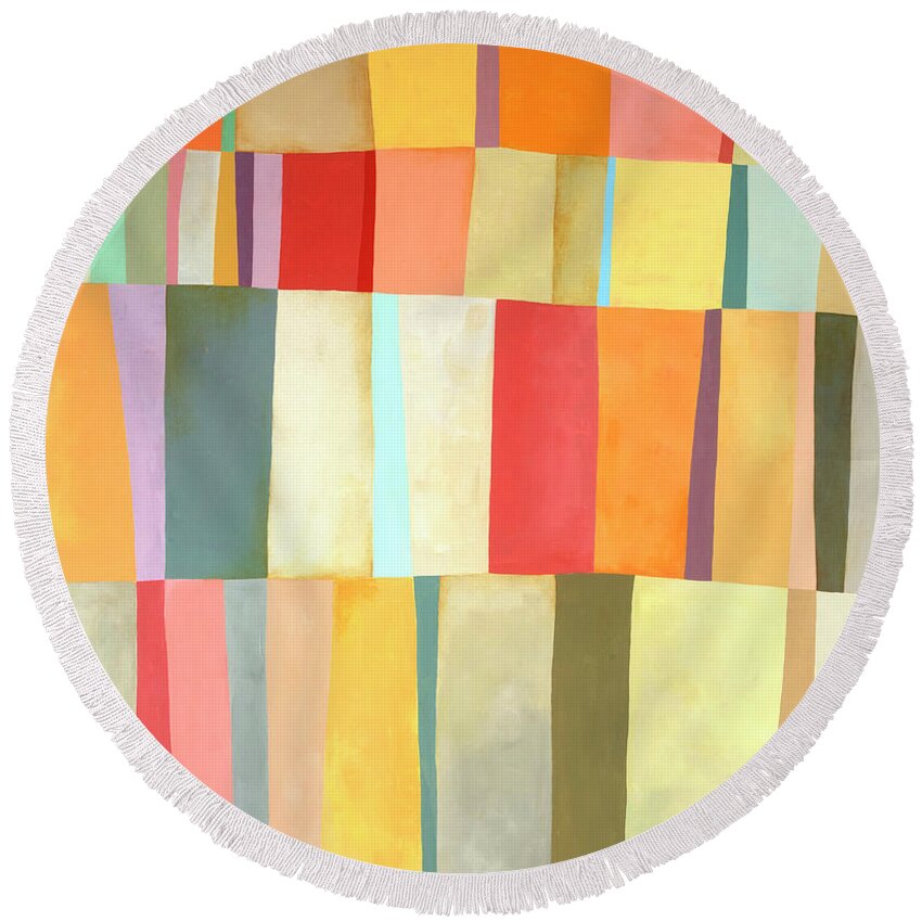 Abstract Art Round Beach Towel featuring the painting Sunshine Stripe by Jane Davies