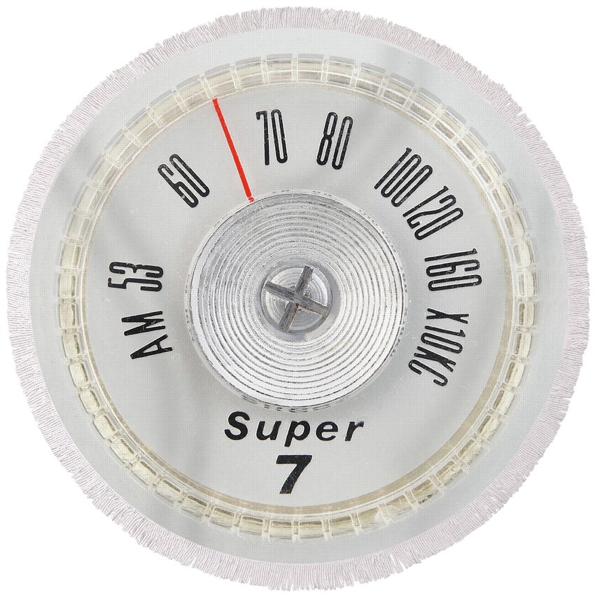 Radio Dial Round Beach Towel featuring the photograph Super 7 portable radio dial by Jim Hughes