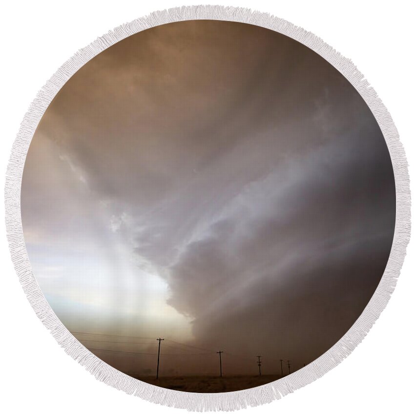 Supercell Round Beach Towel featuring the photograph Super Cell Dustnado by Wesley Aston