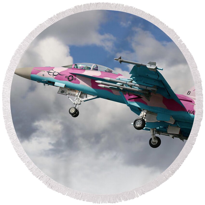 Boeing Round Beach Towel featuring the digital art Super Hornet for the Ladies by Custom Aviation Art