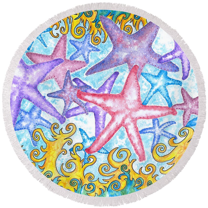 Starfish Round Beach Towel featuring the painting Super Starfish by Gemma Reece-Holloway
