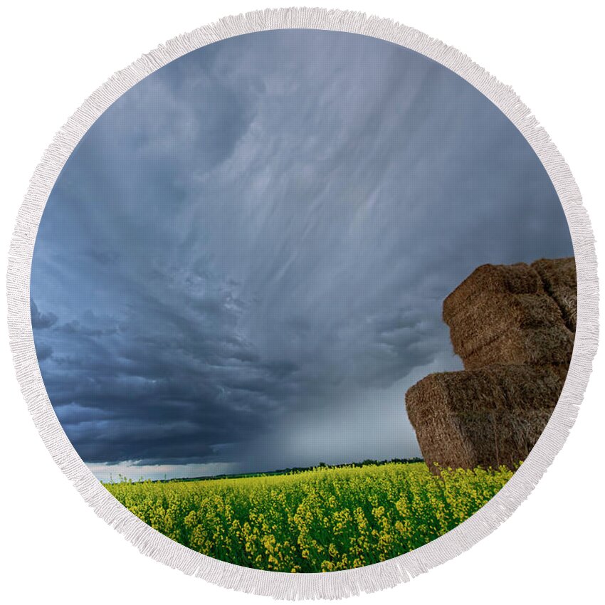Landscape Round Beach Towel featuring the photograph Supercells and Crops by Dan Jurak