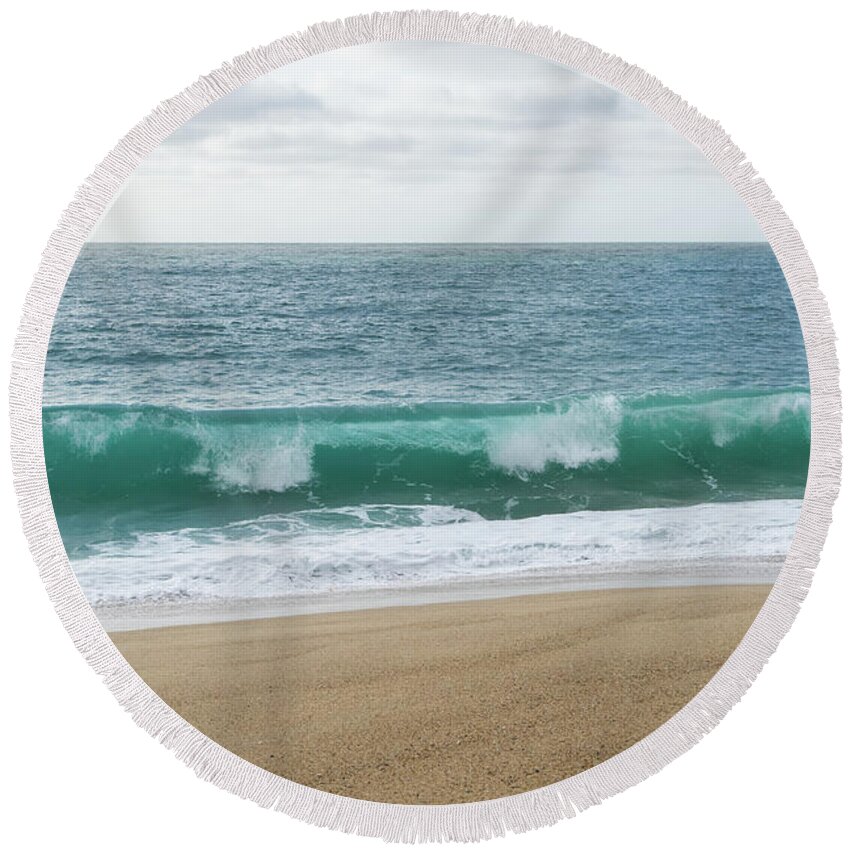 Surfs Up Round Beach Towel featuring the photograph Surfs Up - Oceanscape with a Wave Just About to Break by Georgia Mizuleva