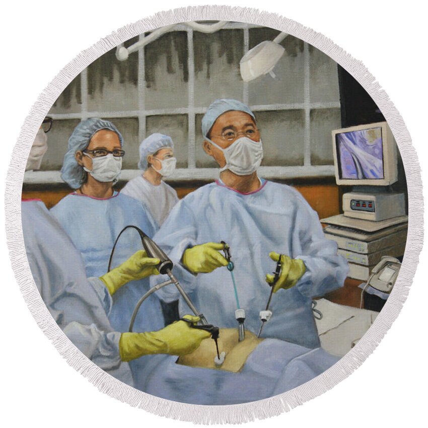 Surgery Round Beach Towel featuring the painting Surgery 2019 by Todd Cooper