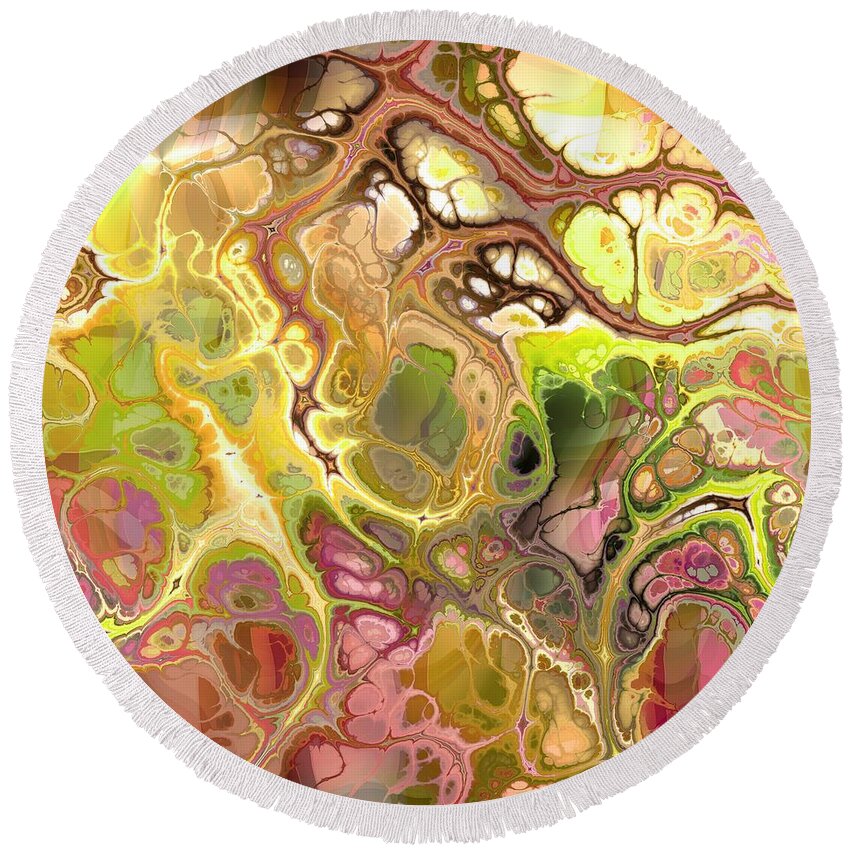 Colorful Round Beach Towel featuring the digital art Suroto - Funky Artistic Colorful Abstract Marble Fluid Digital Art by Sambel Pedes