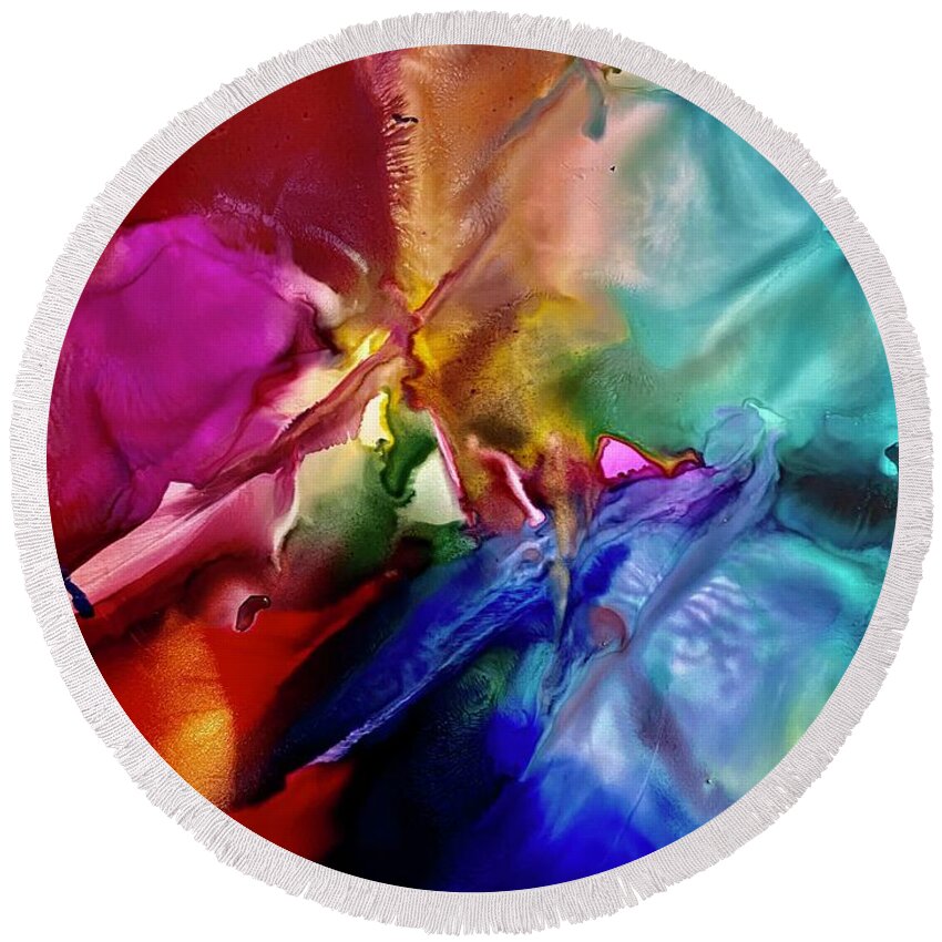  Round Beach Towel featuring the painting Surprised Blossoms by Tommy McDonell
