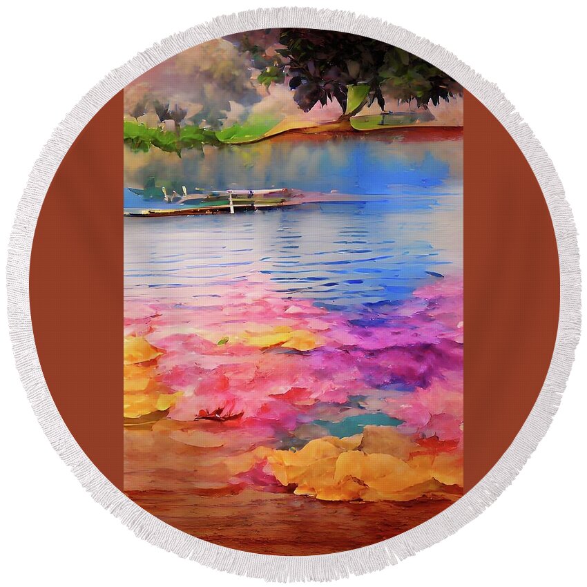  Round Beach Towel featuring the digital art Surreal Lake by Rod Turner