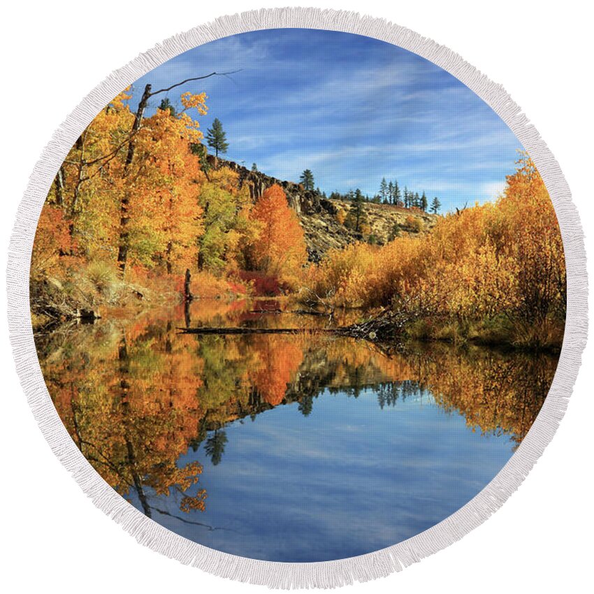 Autumn Round Beach Towel featuring the photograph Susan River 11-3-12 by James Eddy