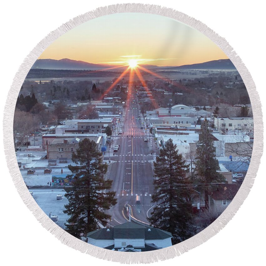 Susanville Round Beach Towel featuring the photograph Susanville Solstice by Randy Robbins
