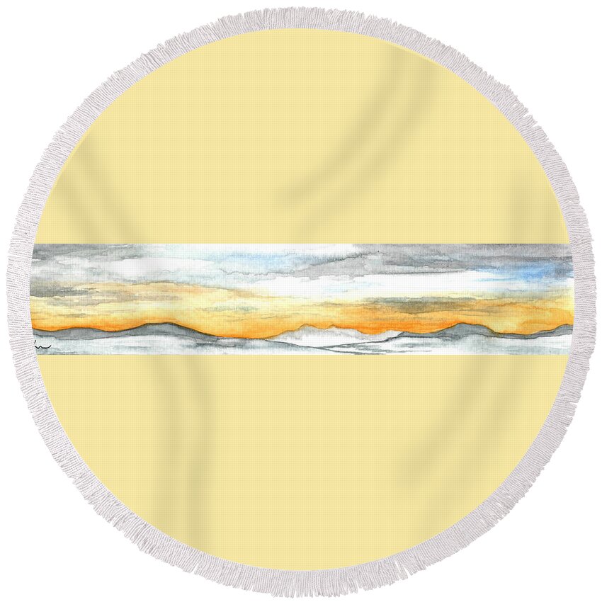  Round Beach Towel featuring the painting Sunset Mountain by Katrina Nixon