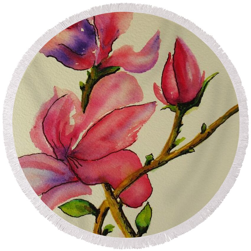 Flower Round Beach Towel featuring the painting Sweet Bay Magnolia by Dale Bernard