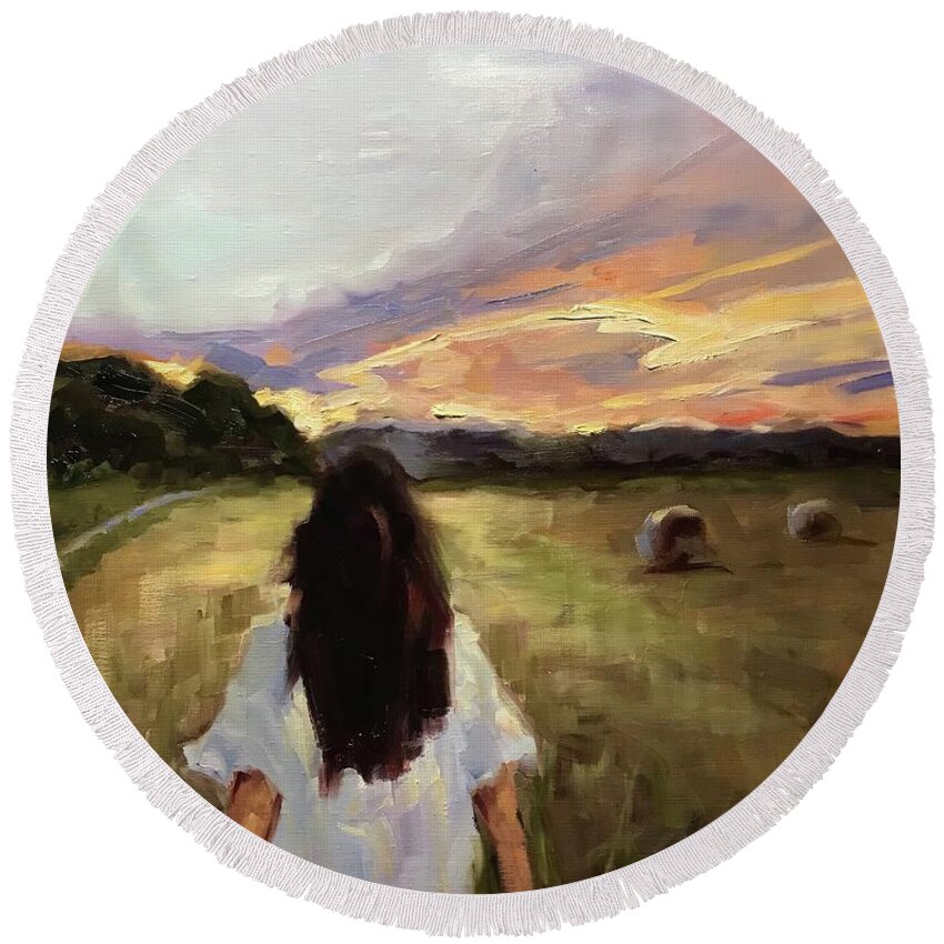 Figurative Round Beach Towel featuring the painting Sweet days of summer by Ashlee Trcka
