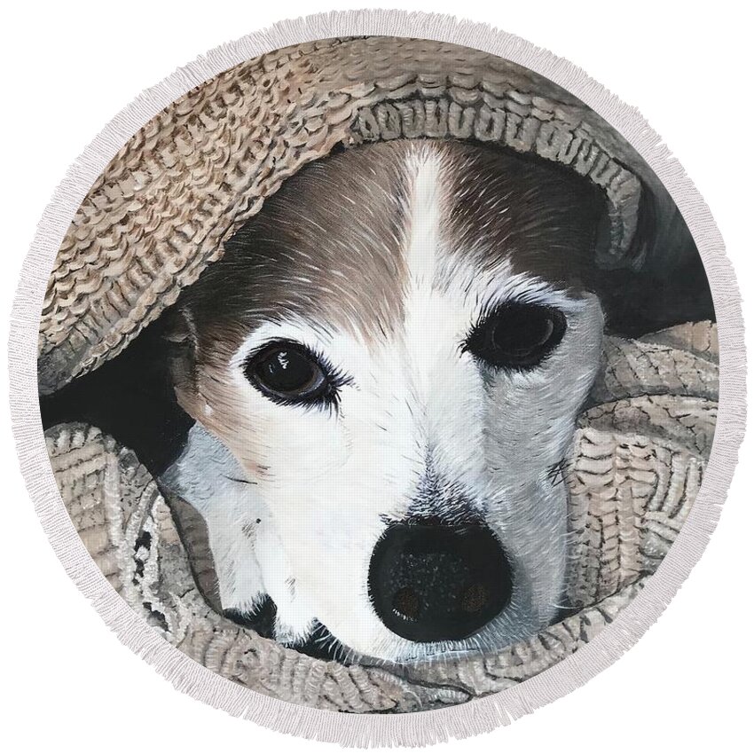 Dog Round Beach Towel featuring the painting Sweet Dog by Boots Quimby