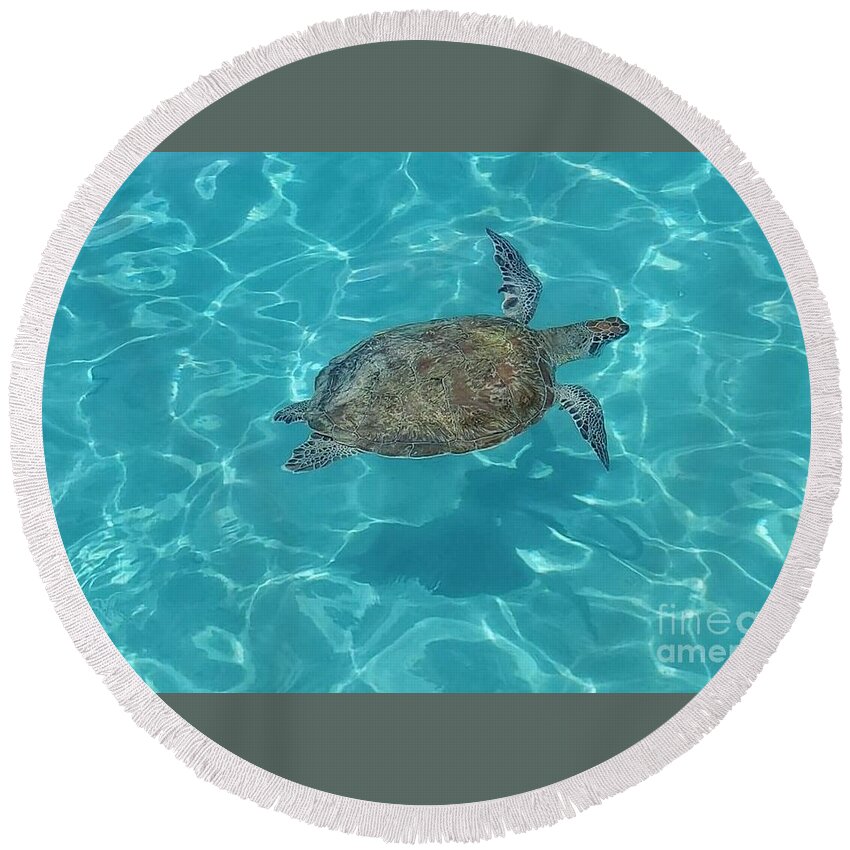Sea Turtle Round Beach Towel featuring the photograph Swimming with the Turtles by Elena Pratt