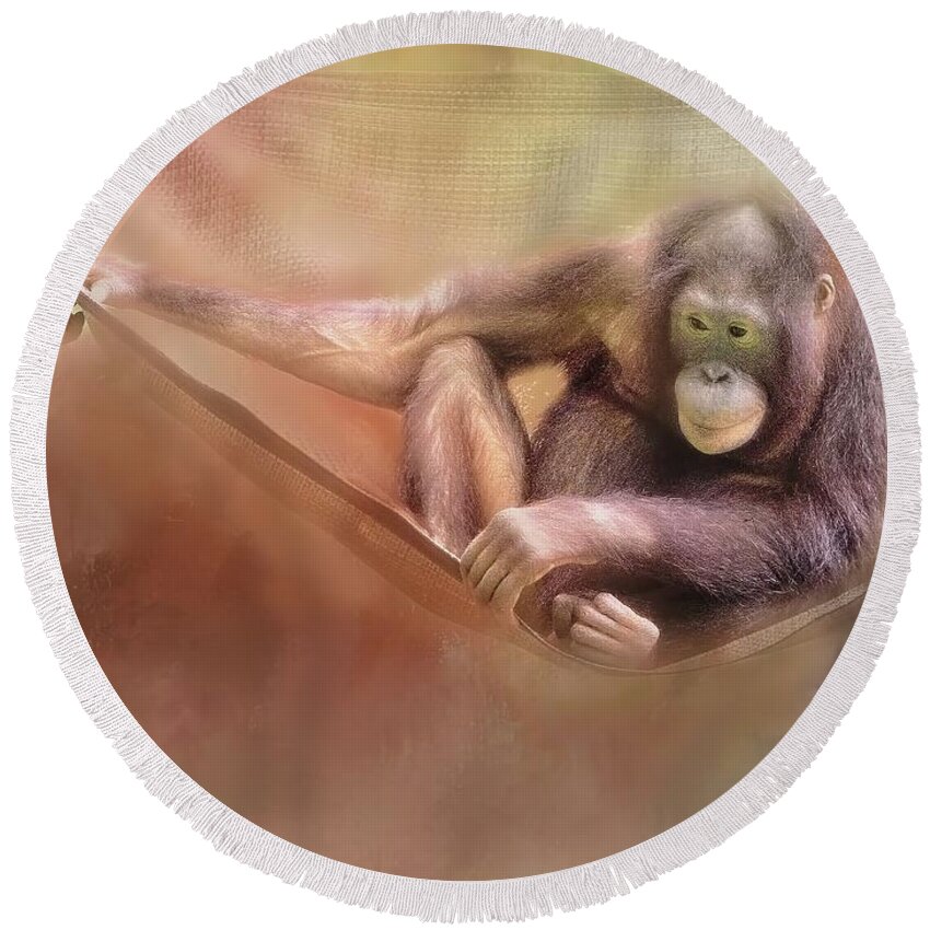  Ape Round Beach Towel featuring the photograph Swingin' by Marjorie Whitley