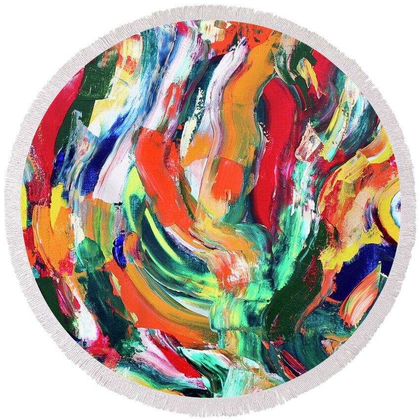 Abstract Round Beach Towel featuring the painting Swirl 2 by Teresa Moerer