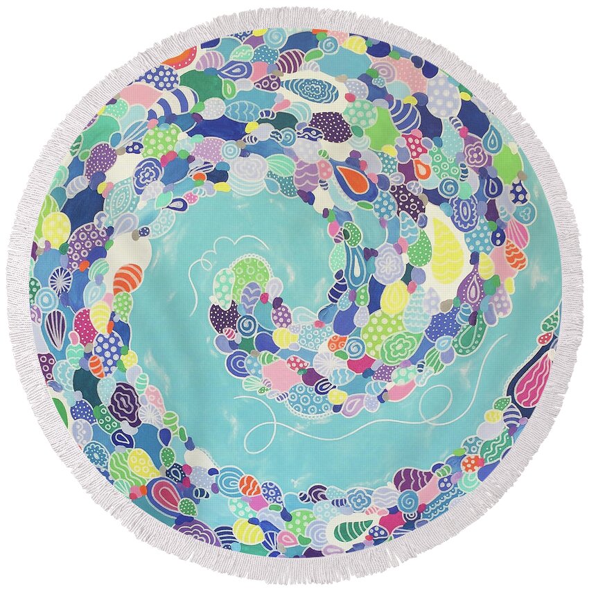 Pattern Art Round Beach Towel featuring the painting Swirling Medley by Beth Ann Scott