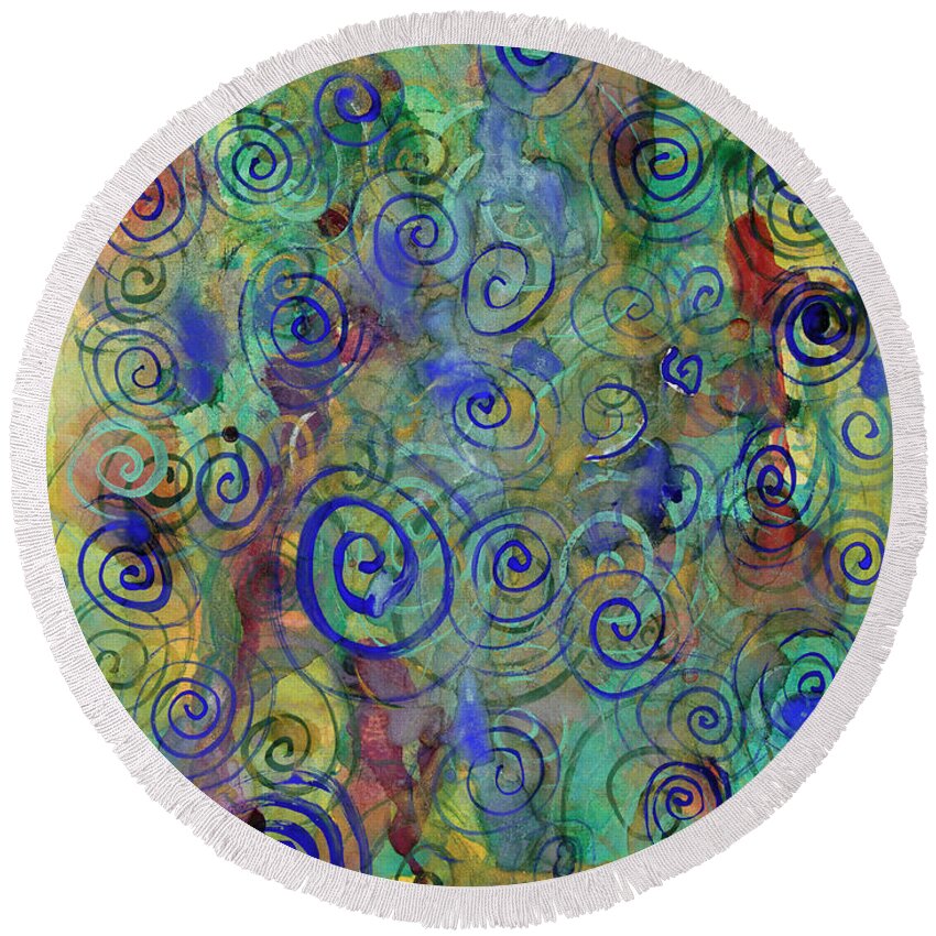 Semi-abstract Art Round Beach Towel featuring the painting Swirls by Tessa Evette