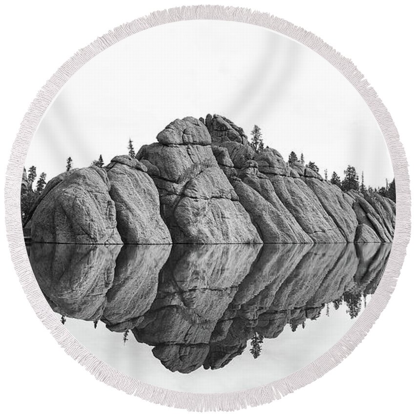 Sylvan Lake Reflections Round Beach Towel featuring the photograph Sylvan Lake Reflections Black And White by Dan Sproul