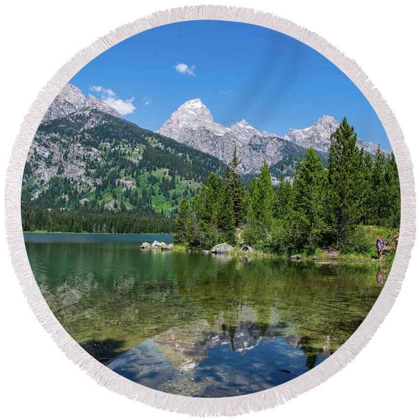 Nature Round Beach Towel featuring the photograph Taggart Lake Reflections by Rose Guinther