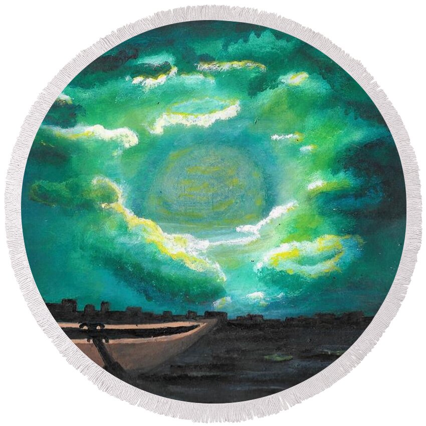 Esoteric Round Beach Towel featuring the painting Taken by Esoteric Gardens KN