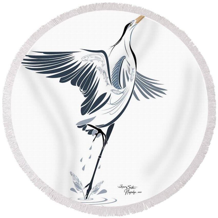 Heron Round Beach Towel featuring the digital art Taking Flight by Bryan Smith