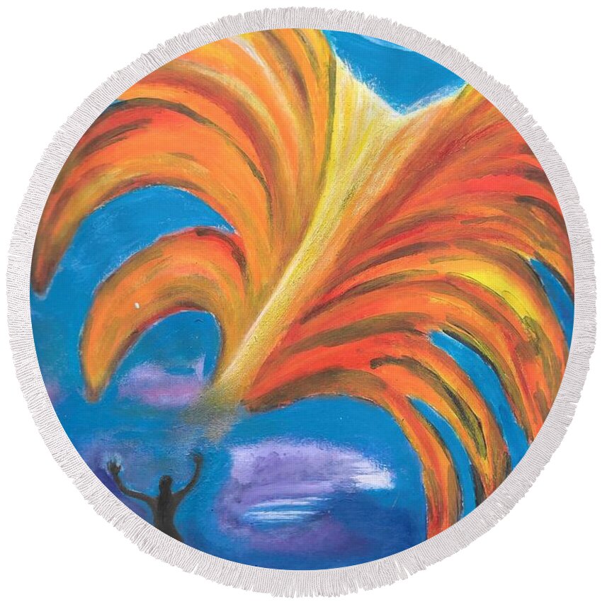 Sky Round Beach Towel featuring the painting Taking the High Road by Esoteric Gardens KN