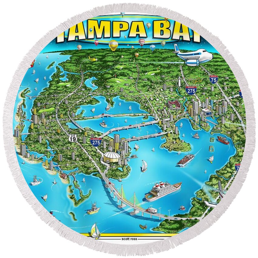 Florida Round Beach Towel featuring the digital art Tampa Bay by Scott Ross