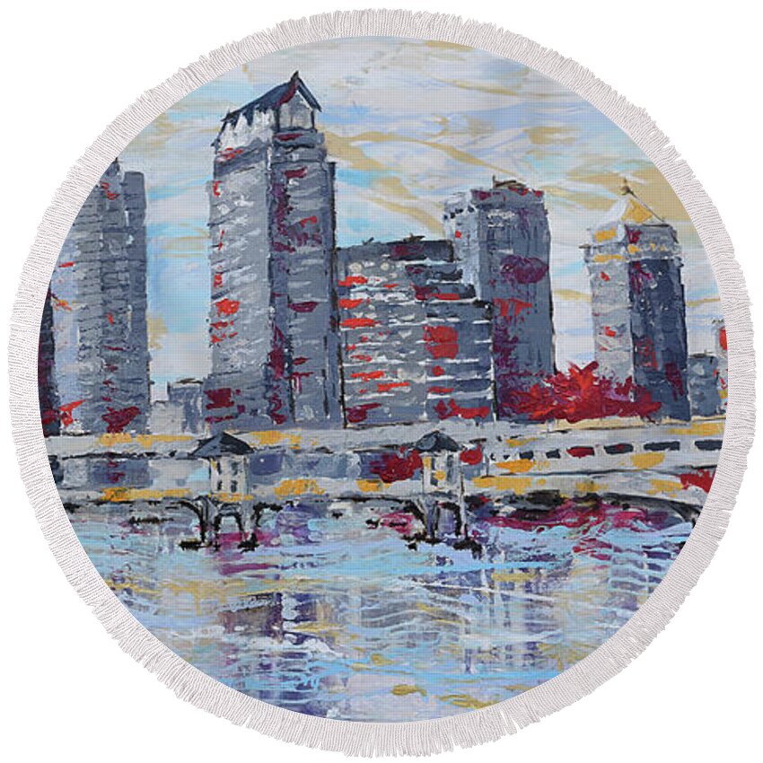  Round Beach Towel featuring the painting Tampa Downtown Skyline by Jyotika Shroff