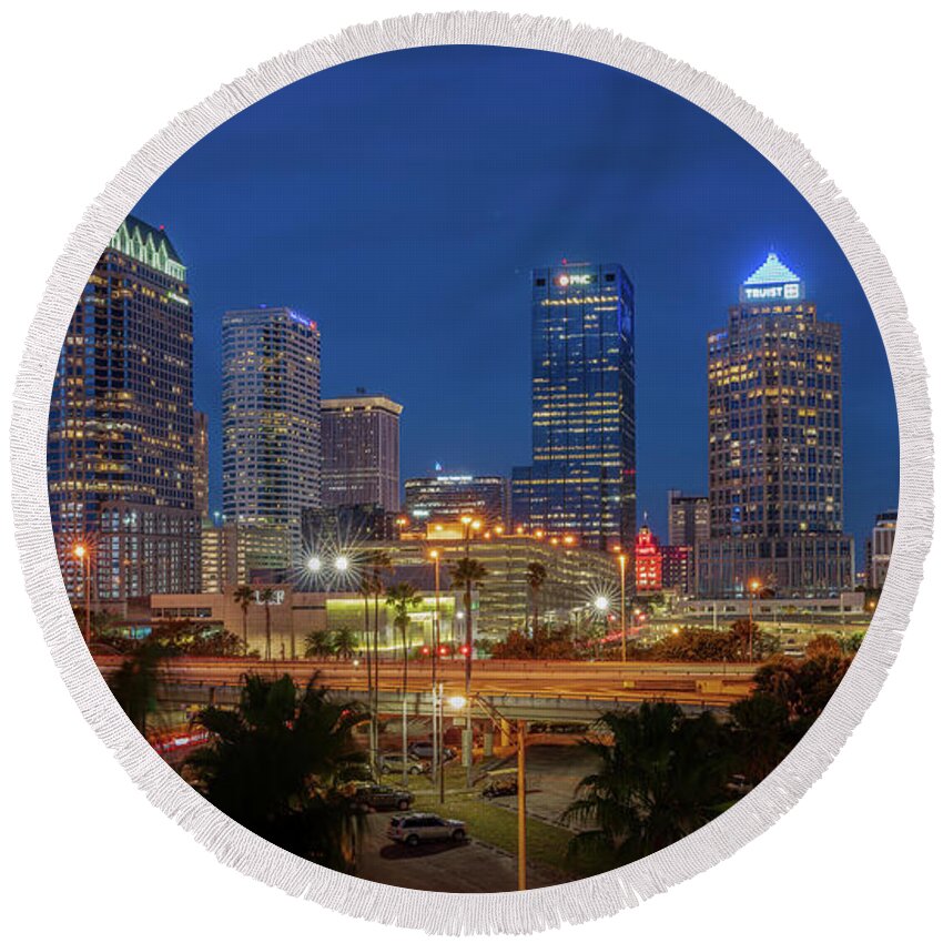 Tampa Round Beach Towel featuring the digital art Tampa Skyline by Kevin McClish