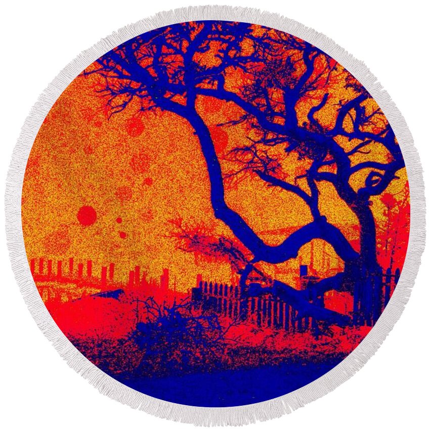 Tangerine Round Beach Towel featuring the digital art Tangerine Twilight by Larry Beat
