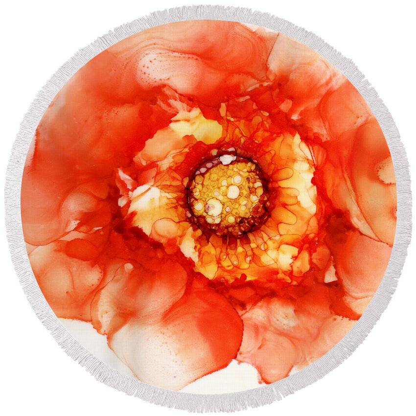 Tangerine Wild Rose Round Beach Towel featuring the painting Tangerine Wild Rose by Daniela Easter