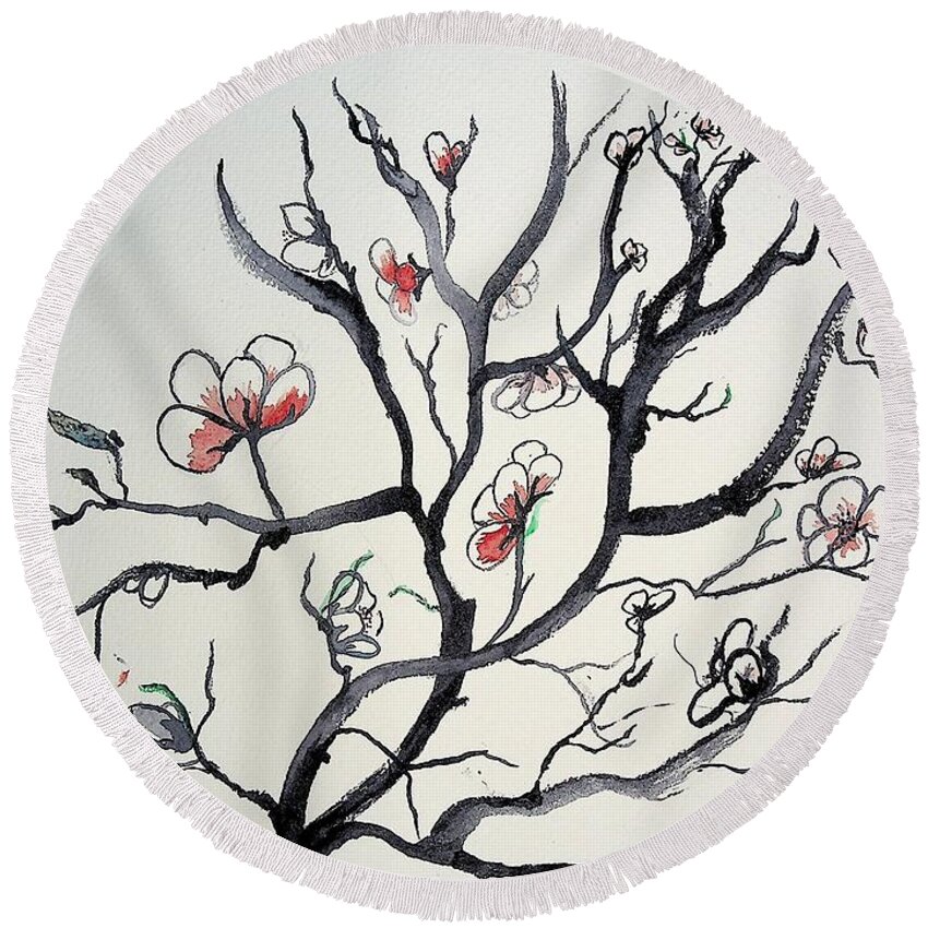 Tao Round Beach Towel featuring the painting Tao Tree 2 by Valerie Shaffer