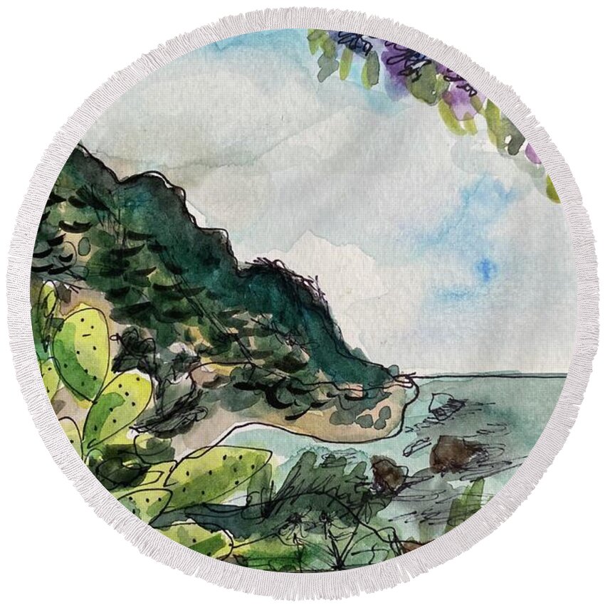  Round Beach Towel featuring the painting Taormina by Meredith Palmer