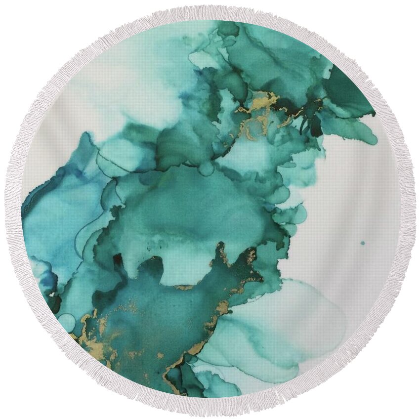 Teals Round Beach Towel featuring the painting Teal Illusions by Lael Rutherford
