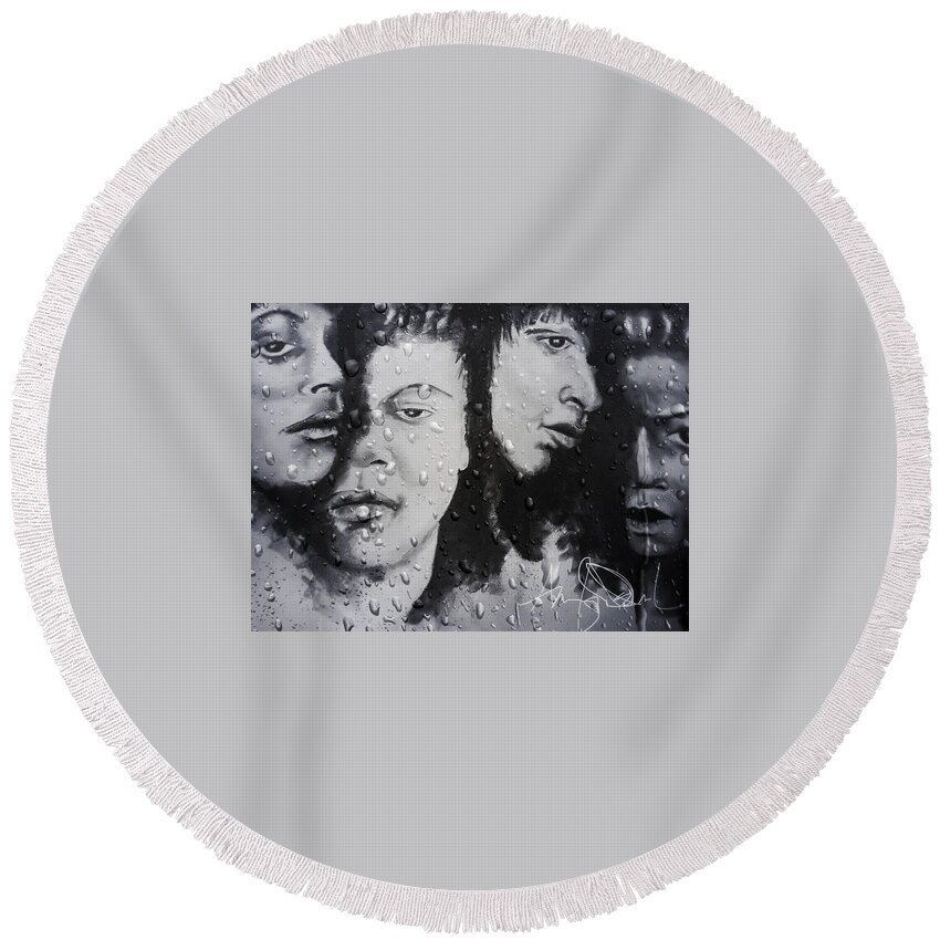  Round Beach Towel featuring the mixed media Tears for Fears by Angie ONeal