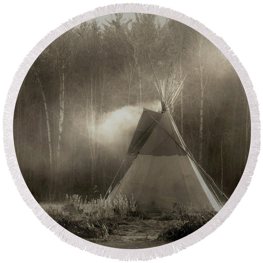 Teepee Round Beach Towel featuring the photograph Teepee in the Light by Nancy Griswold